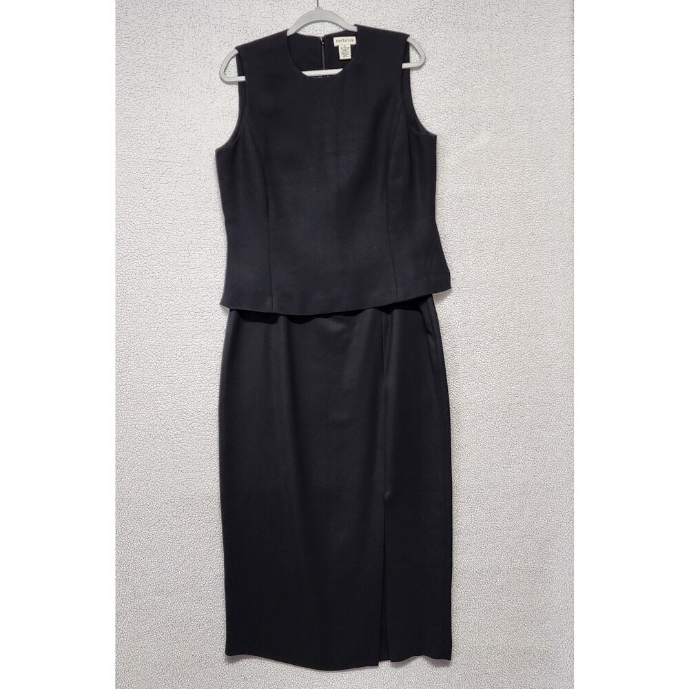 Ann Taylor Womens Maxi Skirt Suit Set Size 14 Black Slit Career Office Funeral